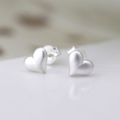 Sterling Silver Brushed Heart Stud Earrings by Peace Of Mind